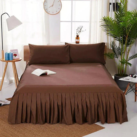 3 PCS Fitted Bed Skirt With Pillow Cover - Brown