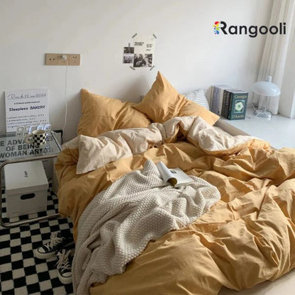 Reversible Duvet Cover Set King Size - Yellow & Beige  (192)