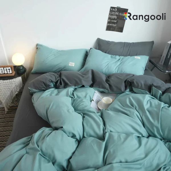 Reversible Duvet Cover Set King Size  - Sea Green & Grey (160)