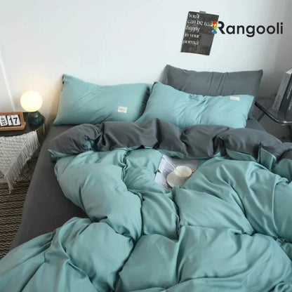 Reversible Duvet Cover Set King Size  - Sea Green & Grey (160)