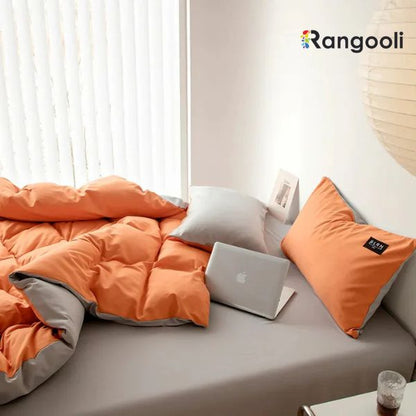 Reversible Duvet Cover Set King Size - Orange & Light Grey (186)