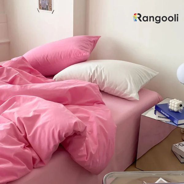 Reversible Duvet Cover Set King Size -  Baby Pink & Light Pink (166)