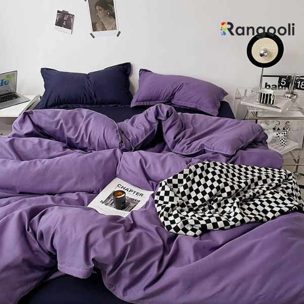 Reversible Duvet Cover Set King Size -  Purple & Navy Blue (172)