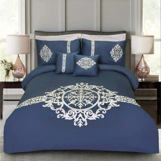 8 Pcs Luxury Embroidered Aplic Duvet Set  - Blue (301)