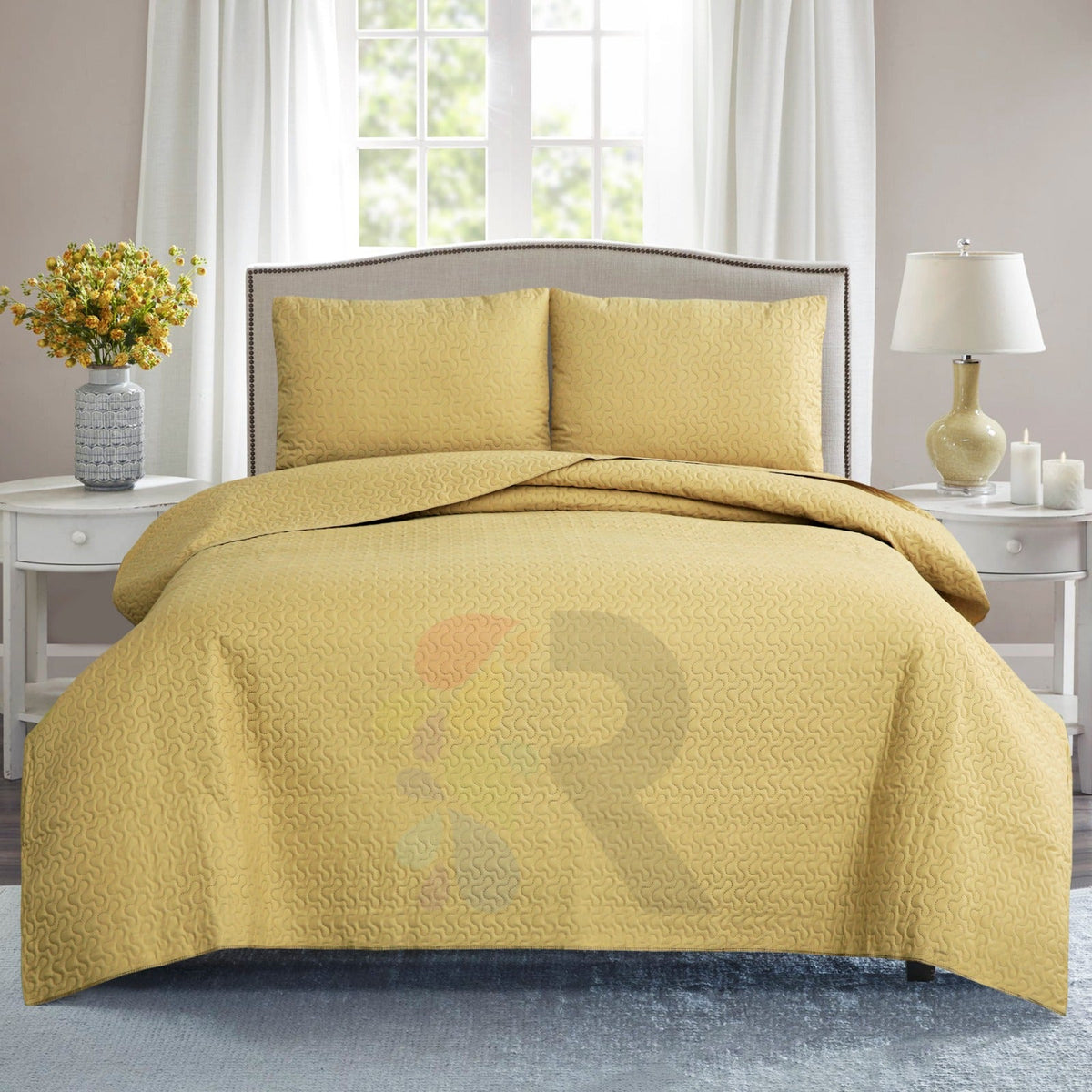 3 Pcs Ultrasonic Bedspread - Mustard Skin (001)