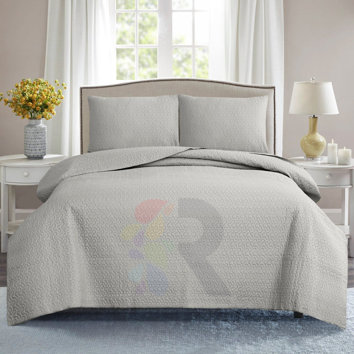 3 Pcs Ultrasonic Bedspread - Light Grey (003)