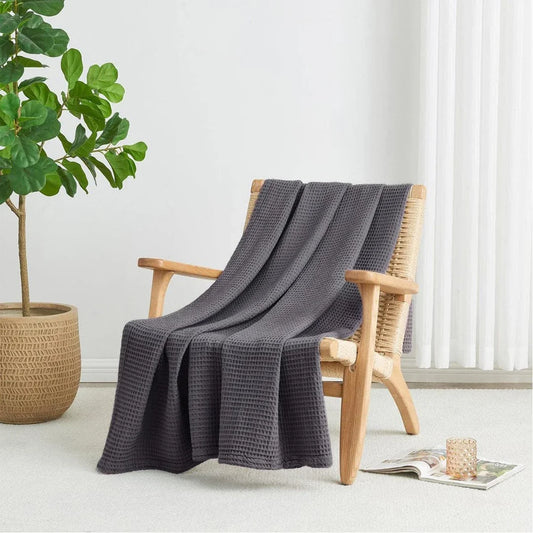 Cotton Waffle Blanket - Dark Grey