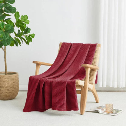 Cotton Waffle Blanket - Maroon