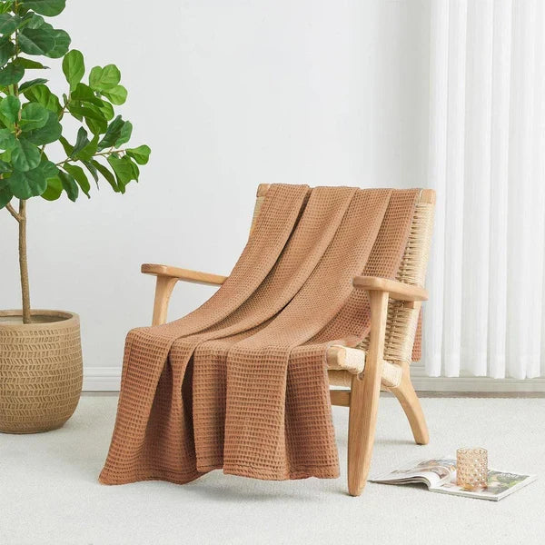 Cotton Waffle Blanket - Camel