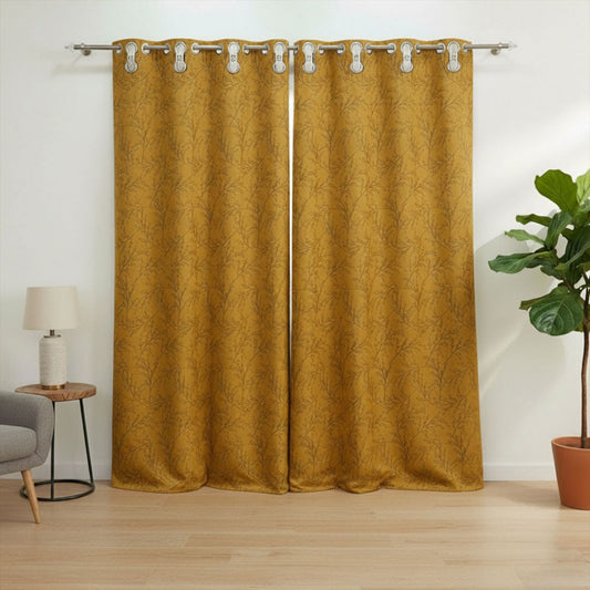 2 PCS PREMIUM QUALITY TEXTURE VELVET CURTAINS -Musted
