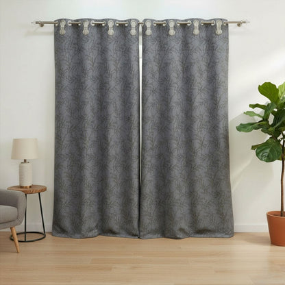 2 PCS PREMIUM QUALITY TEXTURE VELVET CURTAINS - GREY