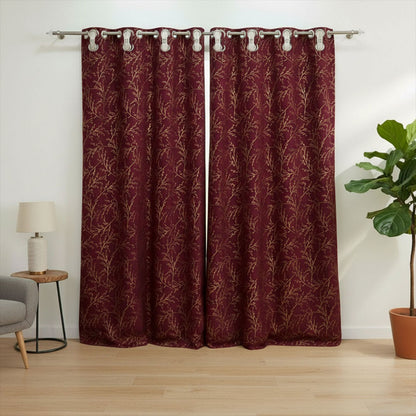 2 PCS PREMIUM QUALITY TEXTURE VELVET CURTAINS - Maroon