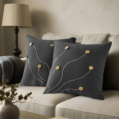 Pack of 2 Waffle Golden Veins Cushion - Dark Grey