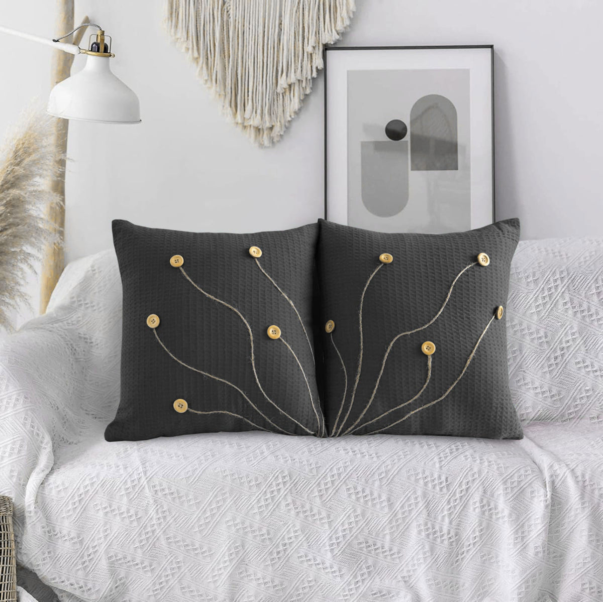 Pack of 2 Waffle Golden Veins Cushion - Dark Grey