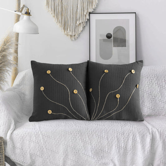 Pack of 2 Waffle Golden Veins Cushion - Dark Grey