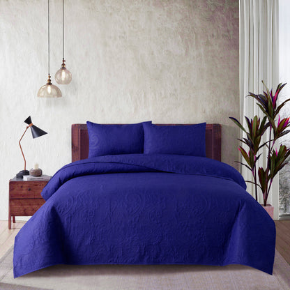 Spiral Vibes 3 Pcs Ultrasonic Bedspread - Navy Blue