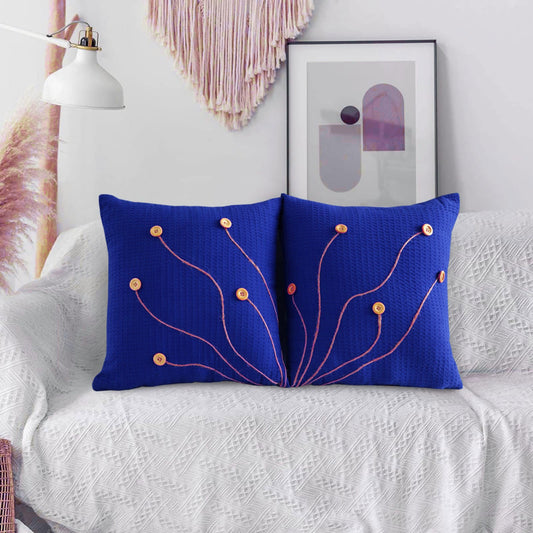 Pack of 2 Waffle Golden Veins Cushion - Royal Blue