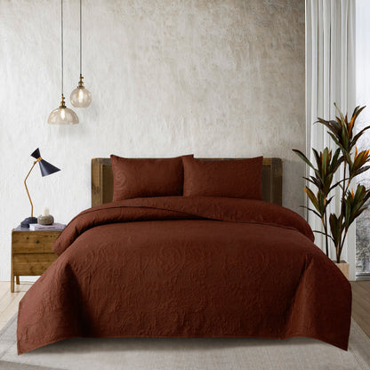 Spiral Vibes  3 Pcs Ultrasonic Bedspread - Brown