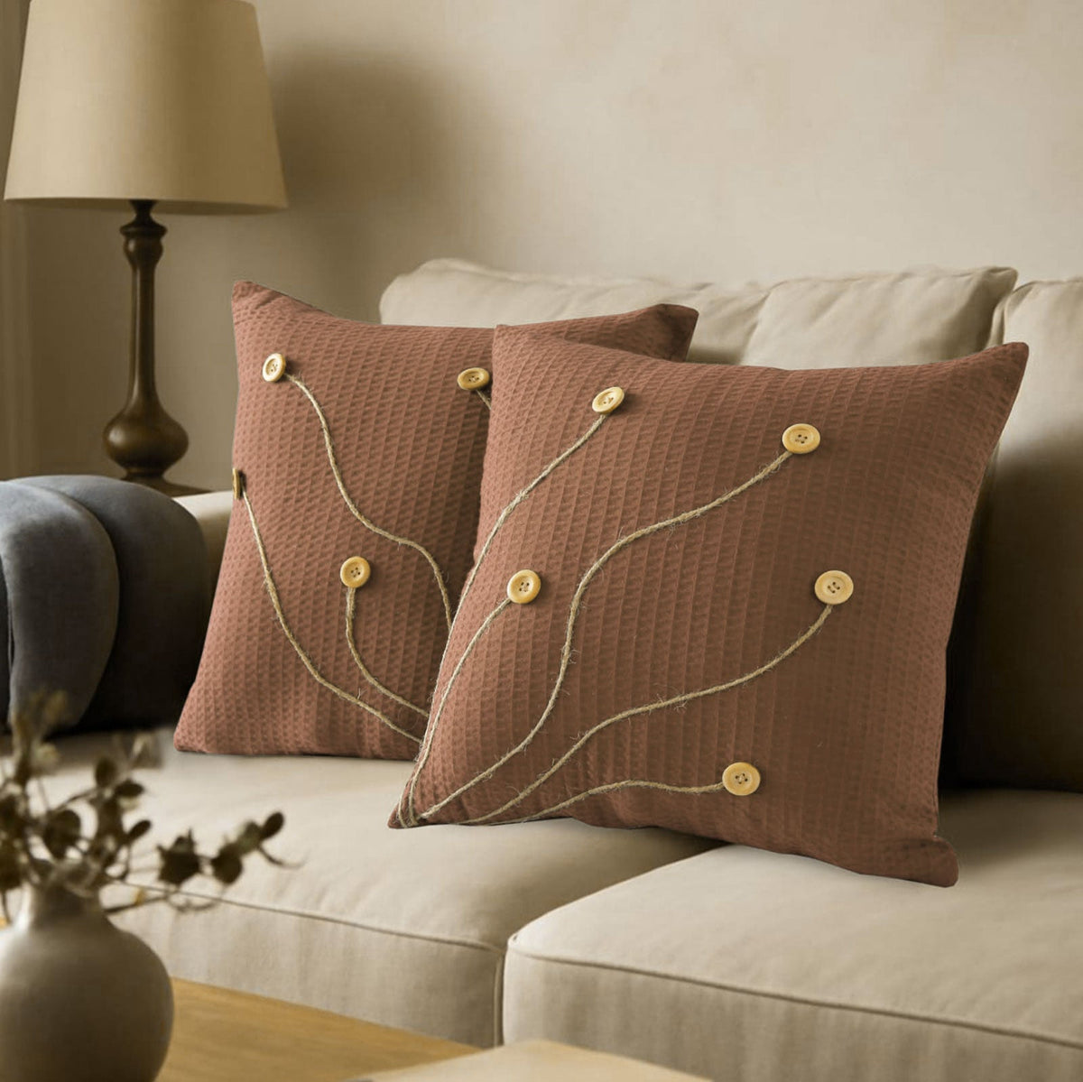 Pack of 2 Waffle Golden Veins Cushion - Camel