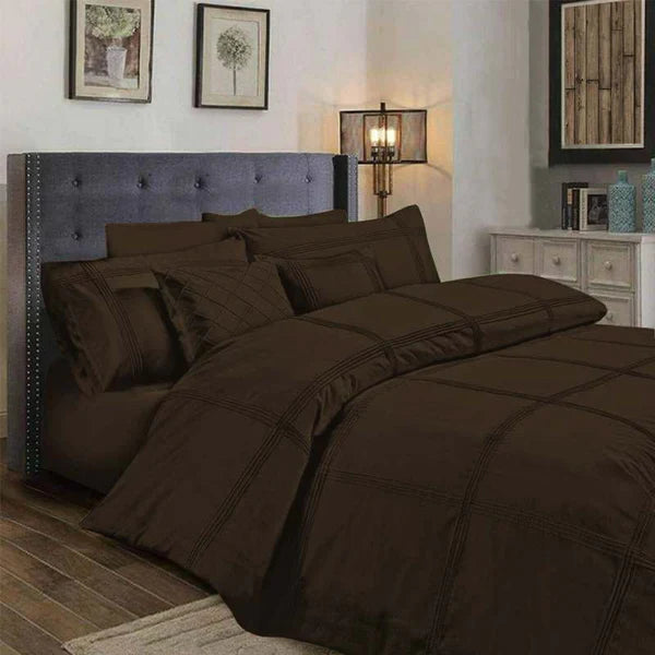 Box Pleated Duvet Set - Chocolate (005)