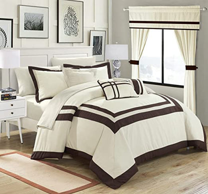 Embellish Patch Pleated Duvet Set -Cream & Brown (069)