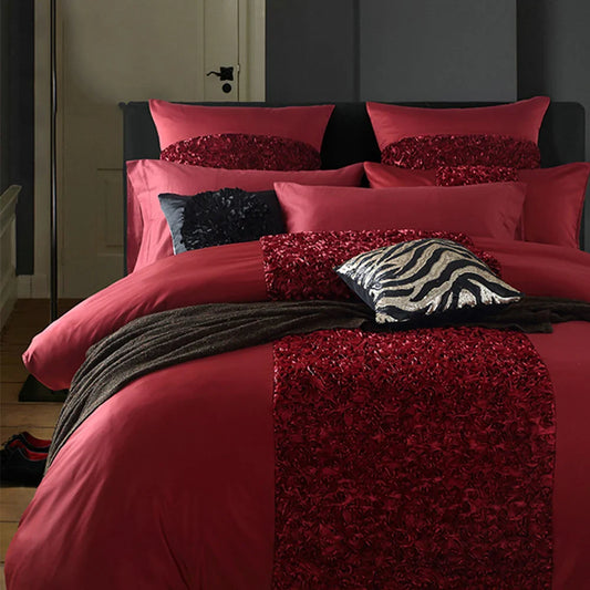 Elegant Bridal Quilt Set Maroon- 12 Pieces with Free Quilt Filling