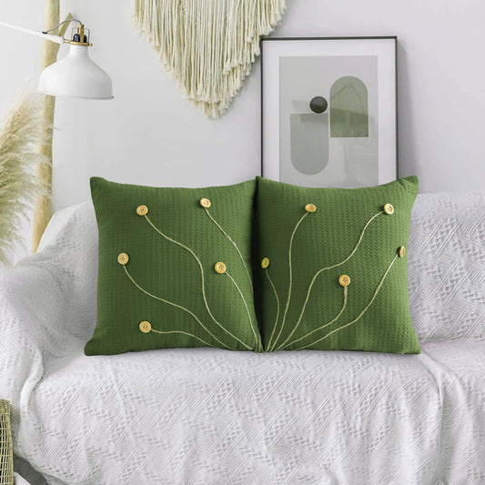 Pack of 2 Waffle Golden Veins Cushion - Green