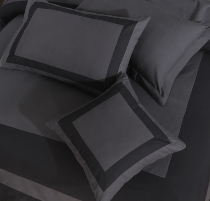 Embellish Patch Pleated Duvet Set -Black & Grey (272)