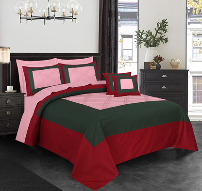Embellish Patch Pleated Duvet Set - Pink & Red (273)