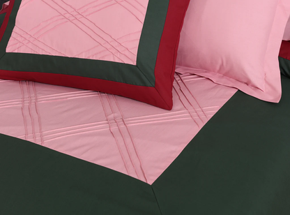 Embellish Patch Pleated Duvet Set - Pink & Red (273)