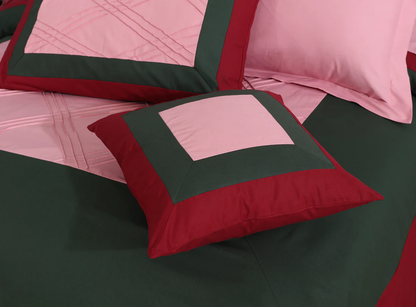 Embellish Patch Pleated Duvet Set - Pink & Red (273)
