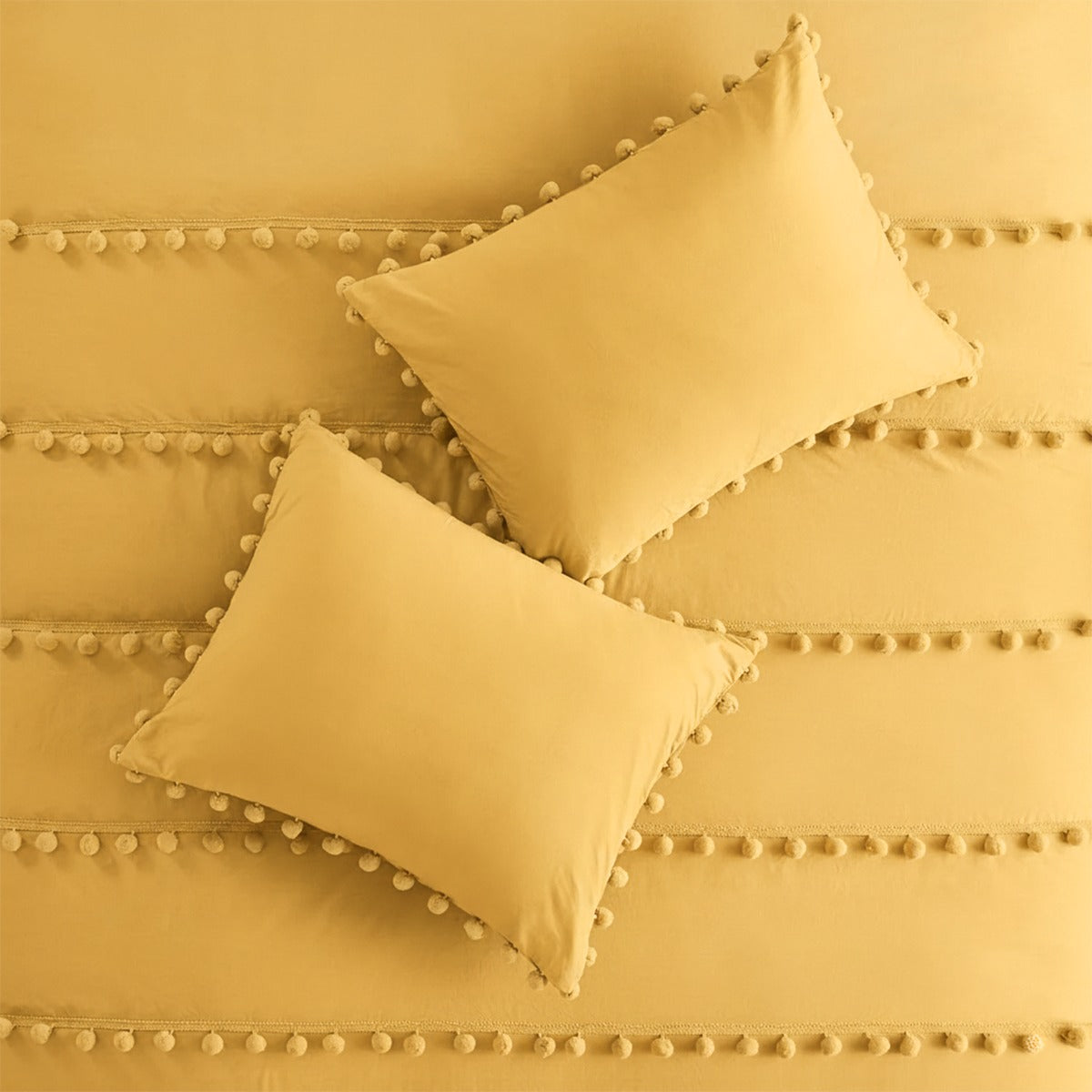 6 Pcs Luxury Duvet Set With Pom Pom Lace - Mustard (306)