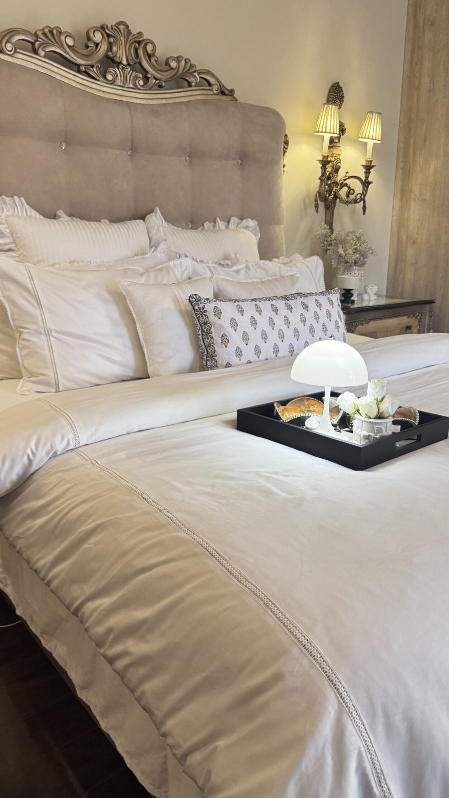 8 Pcs Luxury Duvet Set Belle Lace - White (306)