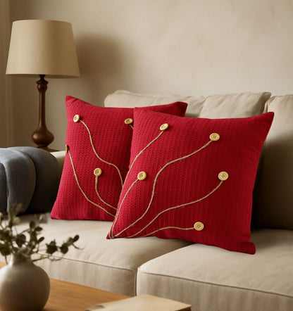 Pack of 2 Waffle Golden Veins Cushion - Maroon