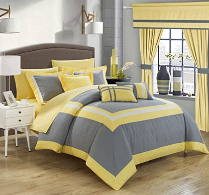 Embellish Patch Pleated Duvet Set -Yellow & Gray (072)