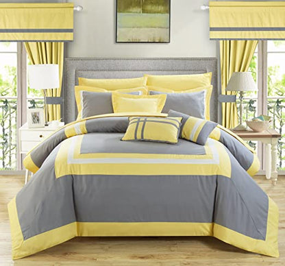 Embellish Patch Pleated Duvet Set -Yellow & Gray (072)