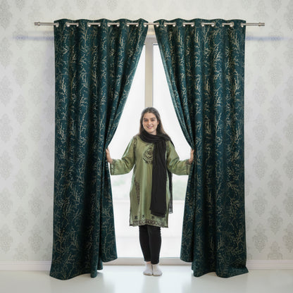2 PCS PREMIUM QUALITY TEXTURE VELVET CURTAINS - Zink